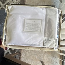 NEW Frette Queen Sheet Set White with Gray dark blue Border retail 1100