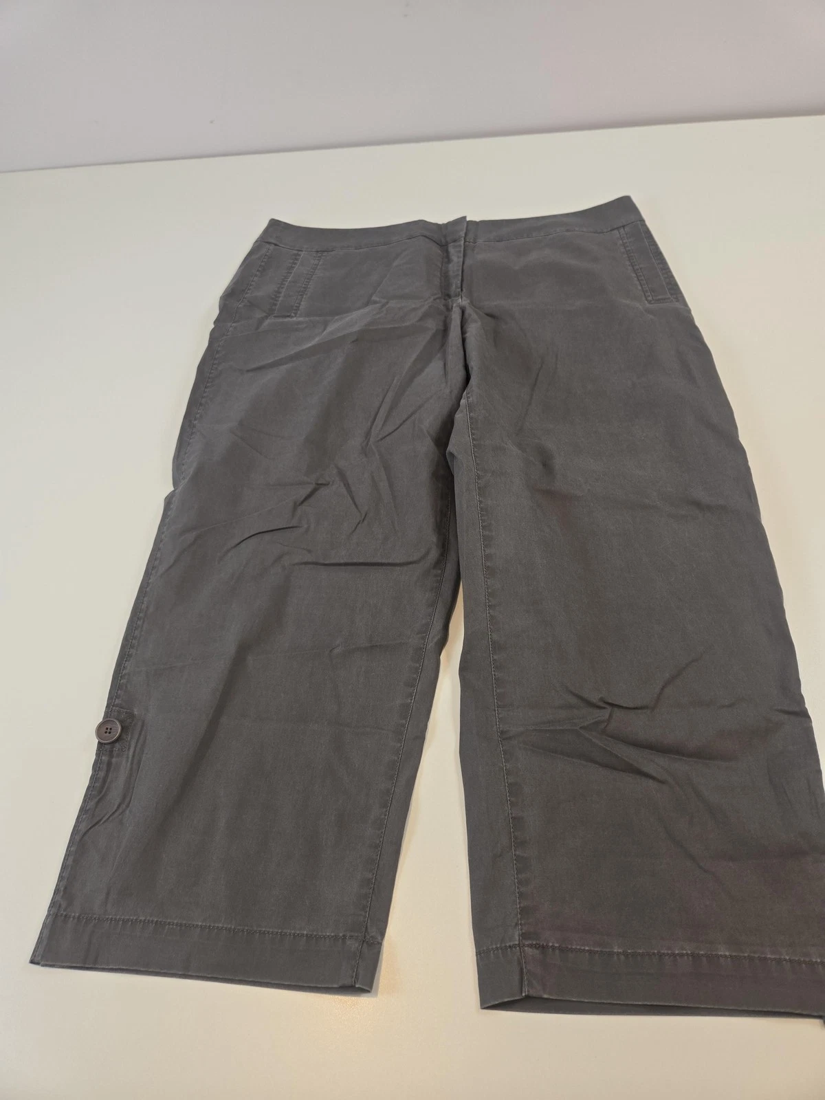 Eileen Fisher Capri Pants Womens Large Gray Cotton Tencel Side Zip S2WEC-P1175M
