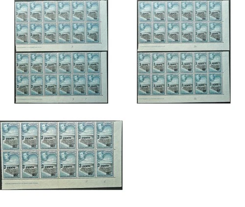 CEYLON 1940-41 3c ON 6c SURCH. PROVISIONAL STAMP BLOCKS OF 12 (VARIOUS PLATES)