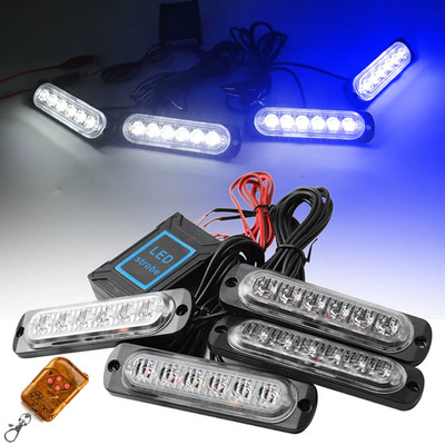 24 LED Polizei Lichter für Auto Grill Funksteuerung blau rot gelb blinkend Bea