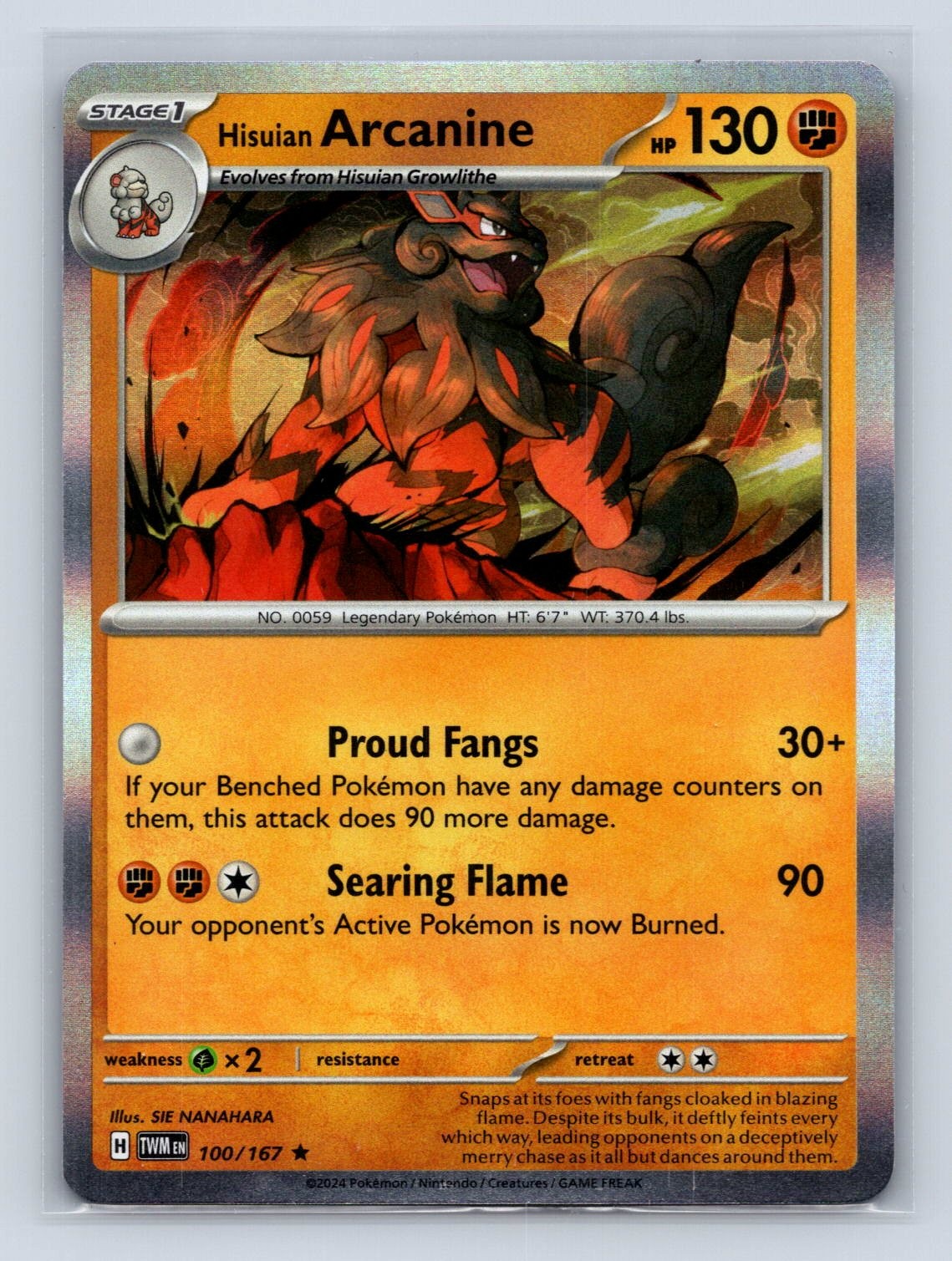 Hisuian Arcanine 100/167 Holo SV06: Twilight Masquerade NM Pokemon TCG Card