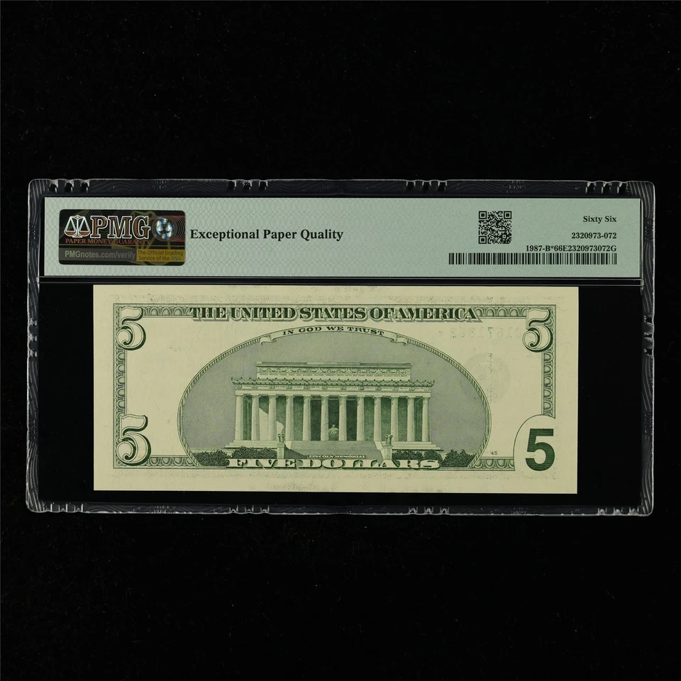 1999 Federal Reserve Note New York 5 Dollars Fr#1987-B* PMG 66 EPQ Gem UNC - Image 2 of 4