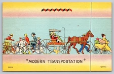 Vintage 'Modern Transportation' Cartoon Postcard by MWM Aurora MO