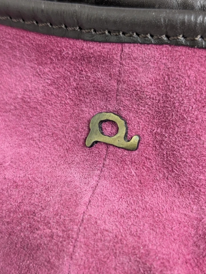 Dayaday Suede Leather Shoulder Bag Pink Tote w/ Brown Straps Brass Buckles - Image 2 of 4