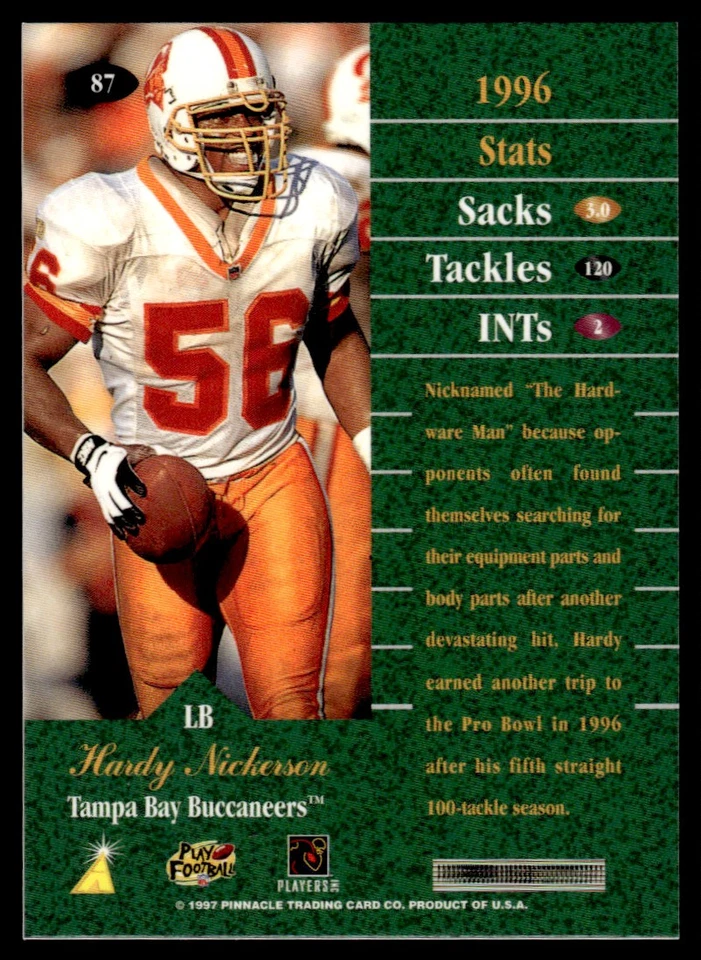 1997 Zenith Artist Proof Hardy Nickerson Buccaneers #87 *Noles2148* - Image 2 of 2