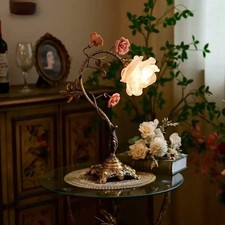 Lámpara de mesa vintage rosa francesa victoriana floral cottagecore luz de noche