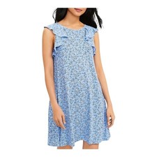 LOFT Floral Ruffle Sleeve Dress Blue White Sleeveless Summer Women Size Small