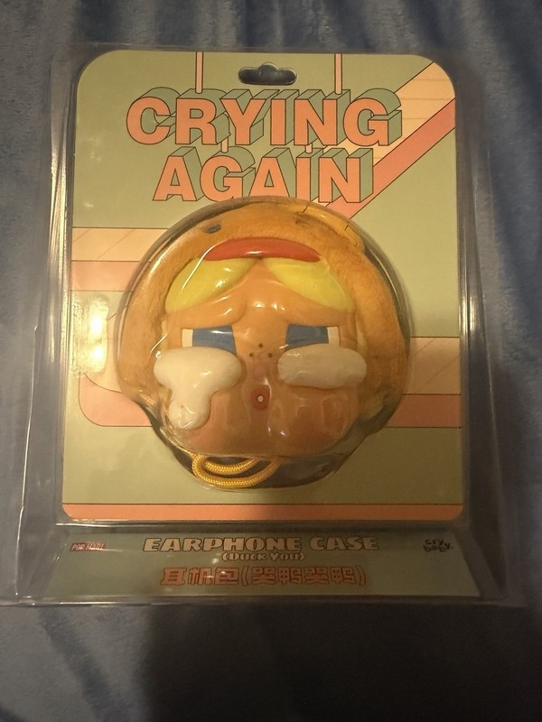 POP MART CRYING AGAIN Earphone Case Plush Brown/Yellow Boxed Universal Fit
