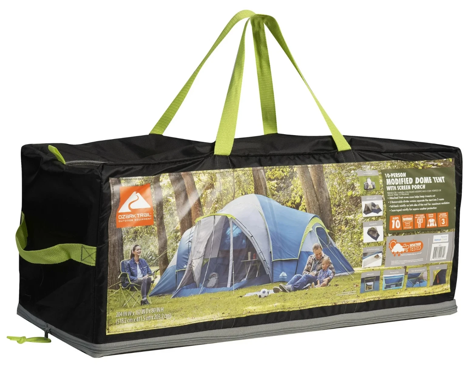 Ozark Trail 10-Person Modified Dome Tent with Screen Porch 3 Room Weather Tested