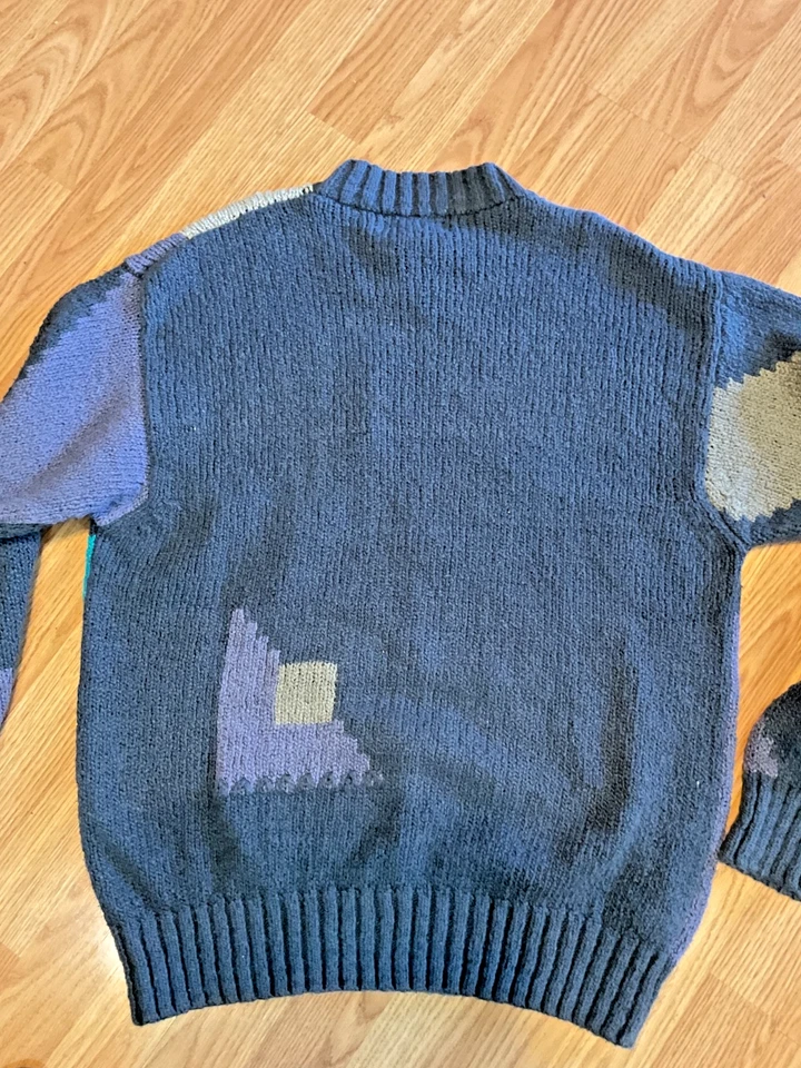 Men's Colorful Geometric Sweater by Alexander Julian Hand Intarsia L.(52"C30"L) - Image 3 of 3