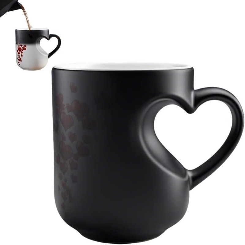 Heart-Shaped Color Changing Magic Ceramic Mug Thermochromic Reveal Coffee Cup UK