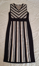 New York & Company Size Large Sweater Dress Black Striped Sleeveless V-Neck Knit