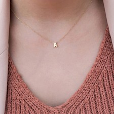 Initial Letter Pendant Necklace Tiny Cut Alphabet Gold Silver Women Jewelry