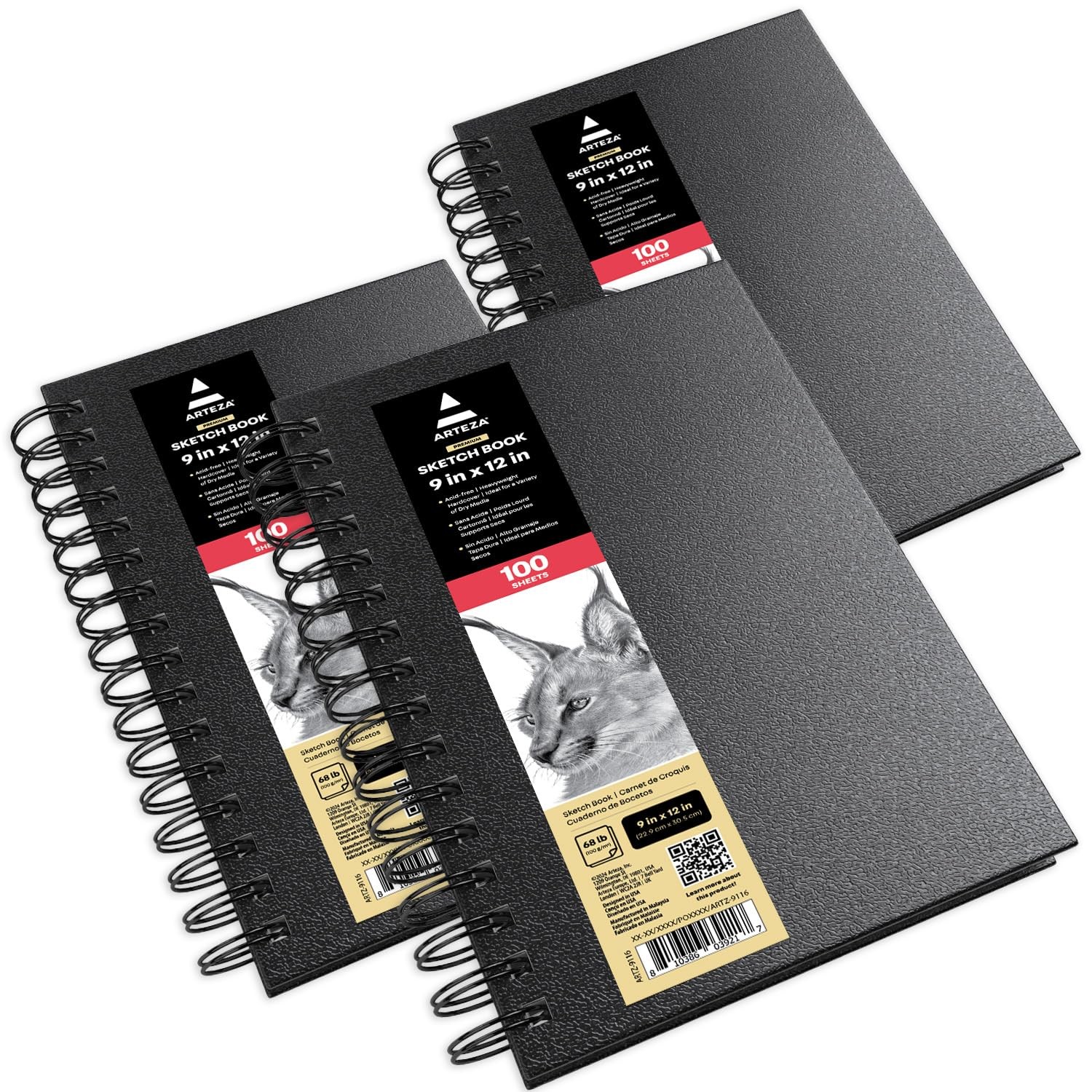 ARTEZA Spiral Sketch Book 5.5x8.5 Drawing Pad 3 Pack 100 Sheets Sketch Pads f...