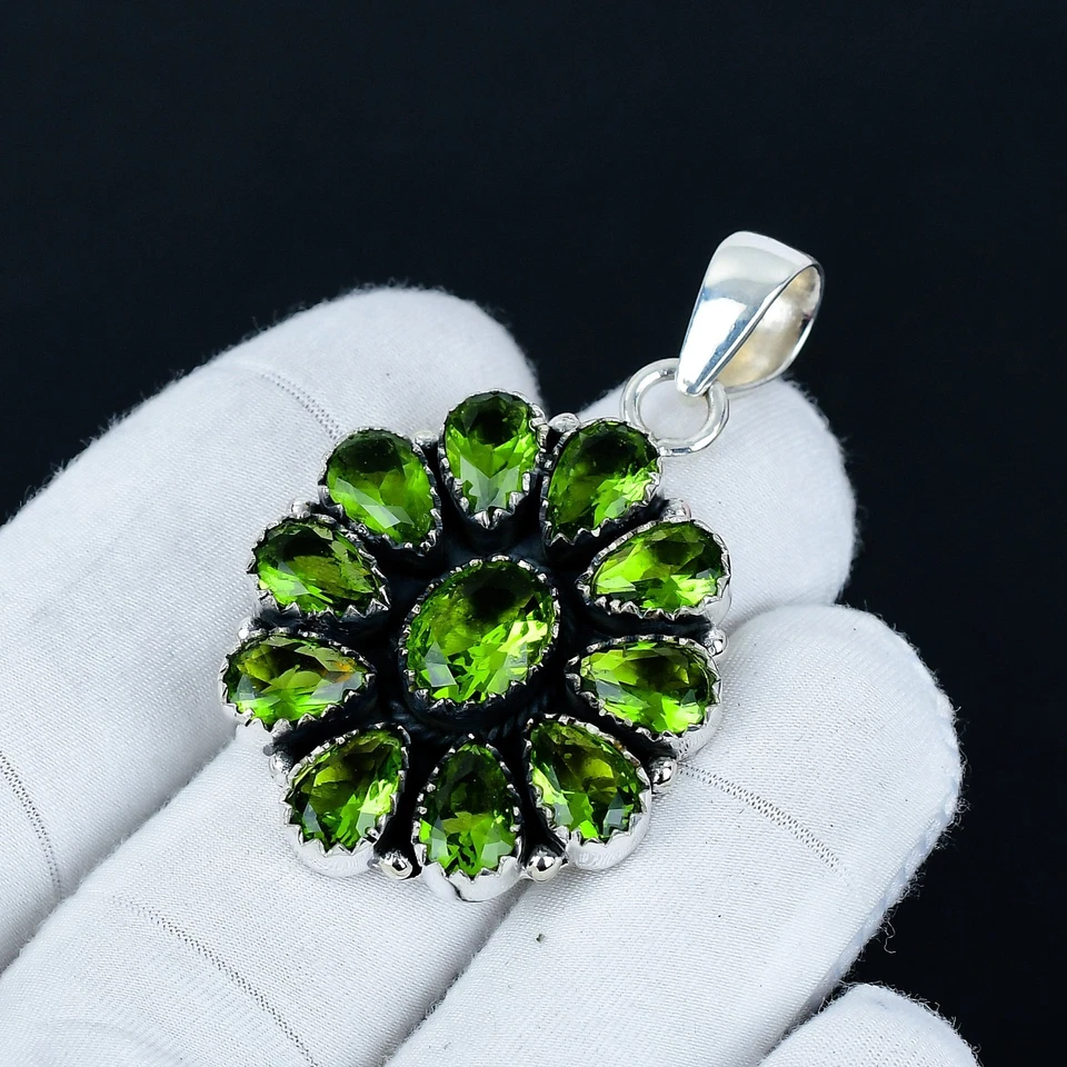 Peridot Gemstone Pendant 925 Sterling Silver Handmade Floral Pendant For Gifts - Image 3 of 4