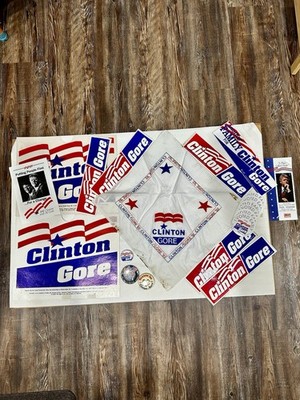 Clinton Gore 1992 Presidential Election Memorabilia Lot - Bandana Stickers Pins