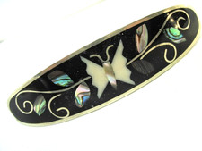 Vintage Alpaca Mexico Barret Hair Clip Inlay Varied Color Abalone Butterfly Art