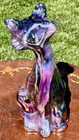 Fenton Winking Alley Cat Iridescent Purple Carnival Glass 11” Stunning Colors