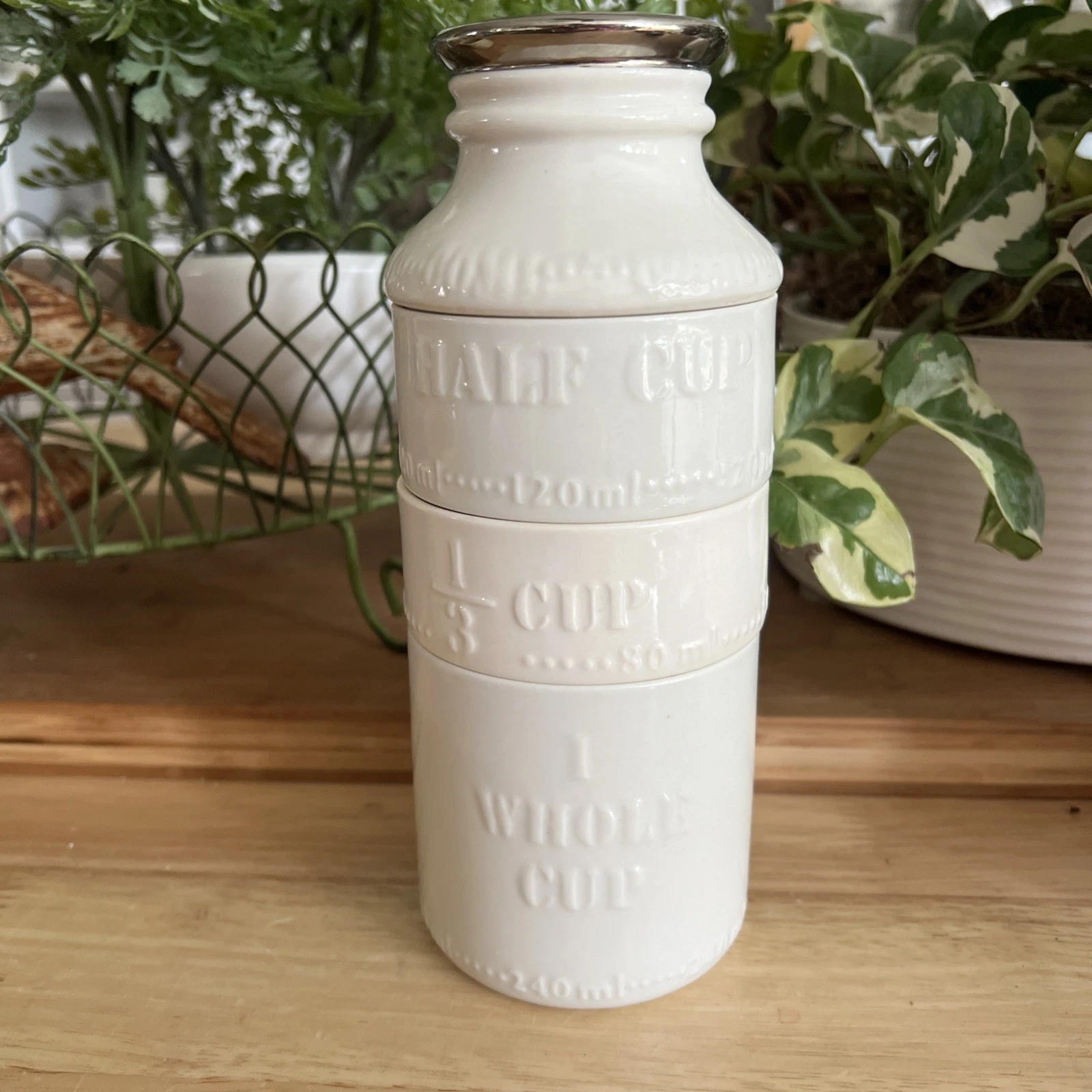 Anthropology Stoneware Ceramic Milk Bottle Stacked Measuring Cups