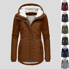 Winter Hooded Jacket Solid Color Warm Buckle Zip-up Fleece Jacket With Pockets