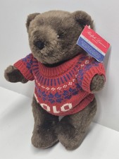 Vintage Ralph Lauren 2000 Brown Polo Bear Red Alpine Sweater Plush Original Tag