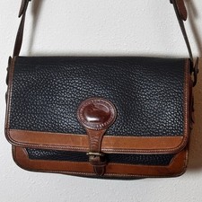 VTG Dooney  Bourke Surrey Saddle Crossbody Bag Black  British Tan AWL