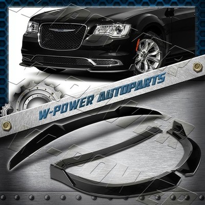 Painted Black For 2015-2023 Chrysler 300 Front Bumper Lip+Rear Trunk Spoiler