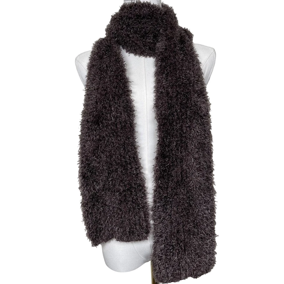 Bufanda tejida esponjosa peluda metálica marrón chocolate vintage Y2K Boho Chic Foto 2 de 4