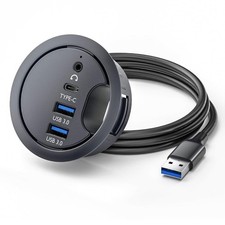 CY USB 3.0 Hub Sound Card USB-C 2 Port USB 60mm Desk Grommet Splitter Dock St...
