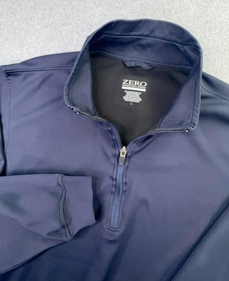 Zero Restriction 1/4 Zip Pullover Men's Sz Large Navy Golf Sweater Preppy LOGO