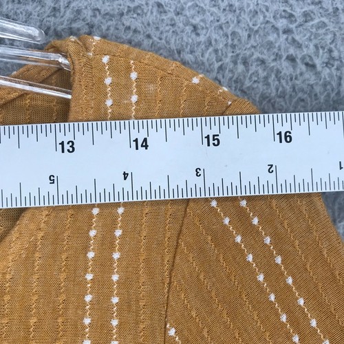 W5 Tunic Top Women Size L Boho Asymmetric Ruffle Sleeve Pinstripe Camel - Picture 4 of 9