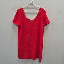 Sézane Louisa Coral Orange Red Lace Trim V Neck Straight Dress Size EU 42 Uk 14