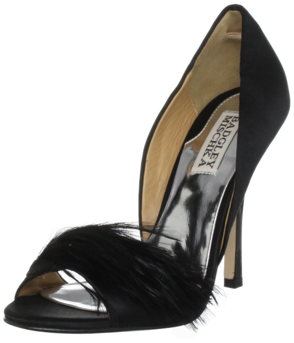 NIB Badgley Mischka Gisella d'orsay suede feather open toe shoes BLACK 7,5