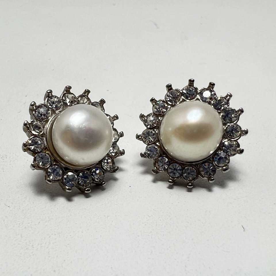 Pendientes Mujer Perla Cultivada Estrás Tachuelas Acero Inoxidable Bisutería Foto 3 de 4