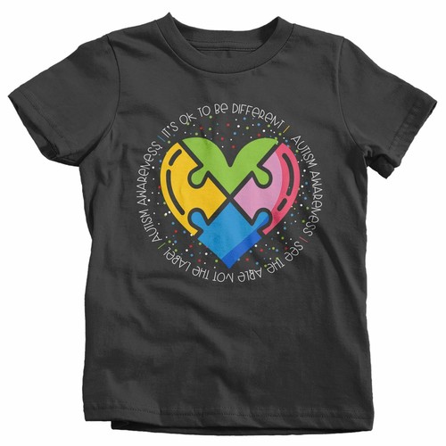 Kinder Autism Awareness T-Shirt Be Different Puzzle Herz Autismus Shirt See Able TS