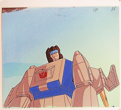 TRANSFORMERS HEADMASTERS AUTOBOT HIGHBROW ANIME PRODUCTION CEL AND  BACKGROUND