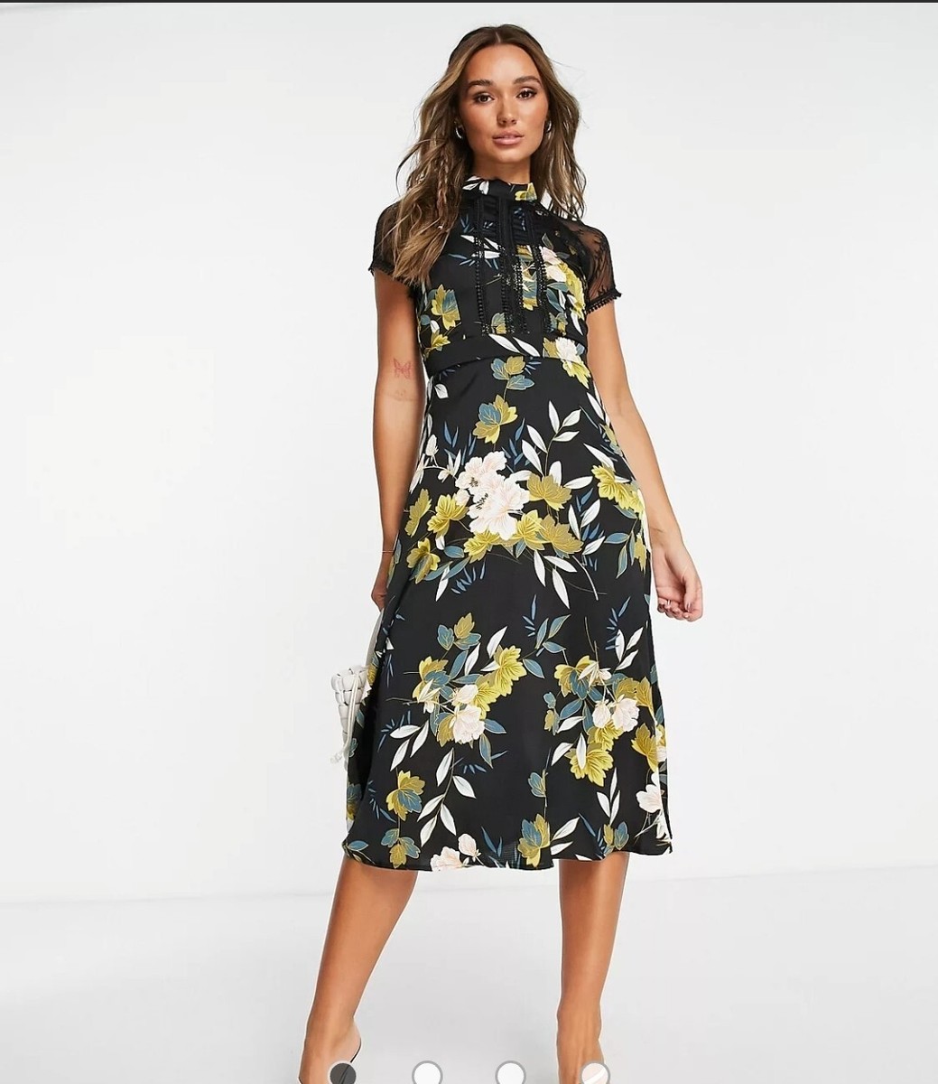 chinese dress ladies Aliyah Lace Butterfly Sleeve Midi Dress - Ebony main image 1