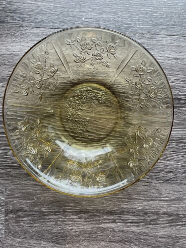Antike gelbe Bundesdepression Glasschale Sharon-Kohl Rosenmuster - Bild 1 von 3