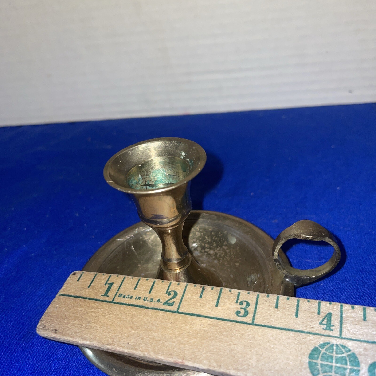 Vintage Brass Candle Holder With Tray-some Damage On Tray See Picture-EstateFind