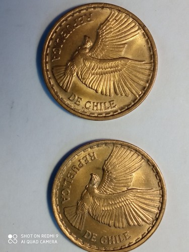 Dos monedas chilenas que ya no circulan de 10 centimos años 1969 y 1970