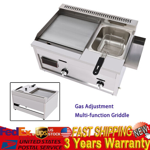 Commercial Flat Top Gas Propane Griddle Grill BBQ Hot Plate Grill + Deep Fryer