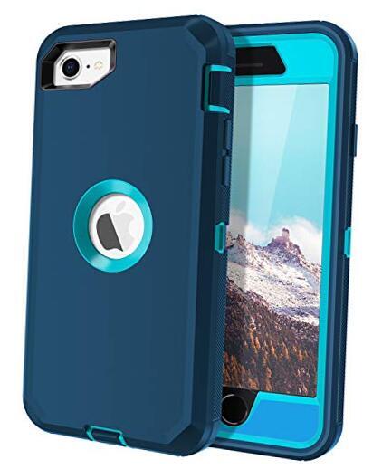 I-HONVA for iPhone SE 2022/2020 Case Built-in Screen Protector Turquoise/Blue