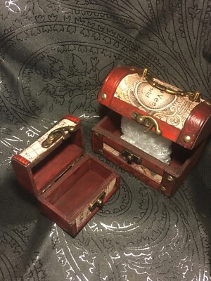 2er SET HOLZTRUHE KARTE ATLAS DESIGN SCHATZAUFBEWAHRUNG SCHMUCK SCHMUCKKÄSTCHEN