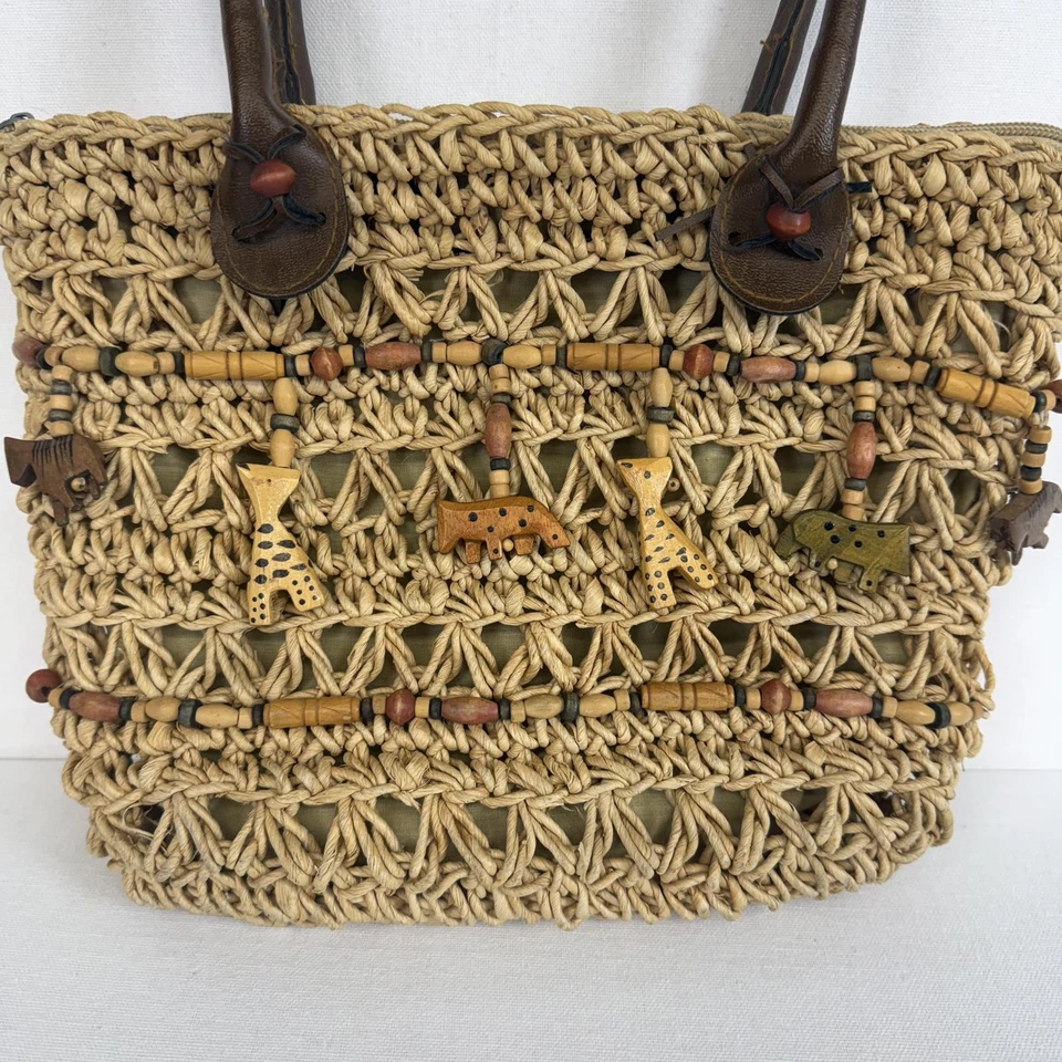 Bolso de Mano Vintage St Johns Bay Mujeres Madera de Yute Animal Bolso Cartera Bolso de Hombro Foto 4 de 4
