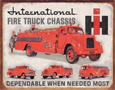 International Fire Truck Chassis Tin Metal Sign Man Cave Garage Decor 12.5 X 16