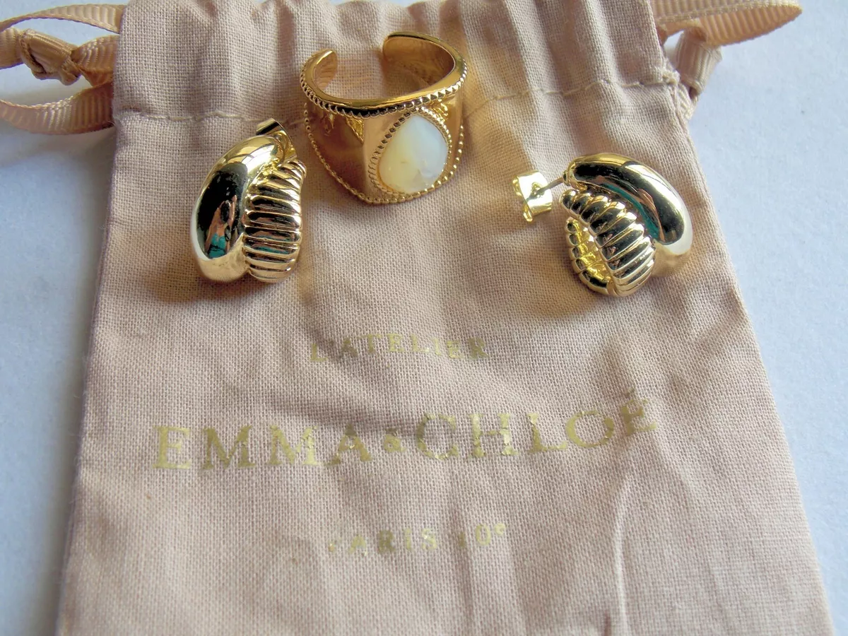 L ATELIER EMMA CHLOE Goldtone Ring With White Stone Hoop
