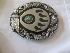 Vintage 1995  Siskiyou Bear Claw Feathers Turquoise Stone  Buckle Diamond Cut