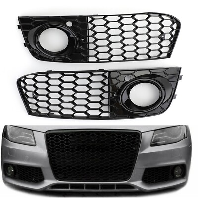 Pair Honeycomb Mesh Fog Light Open Vent Grill Intake For Audi A4 B8 2009-2012 US