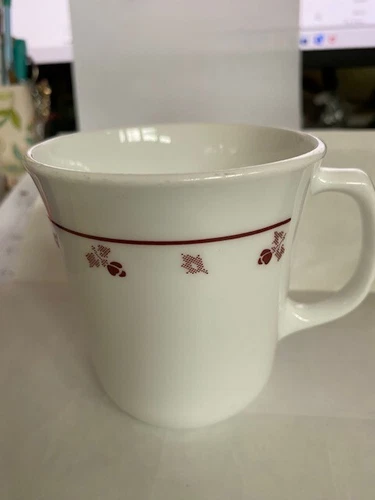 Vintage Corelle Corning Ware White Burgundy Rose Coffee Tea Cups Mugs One EXC