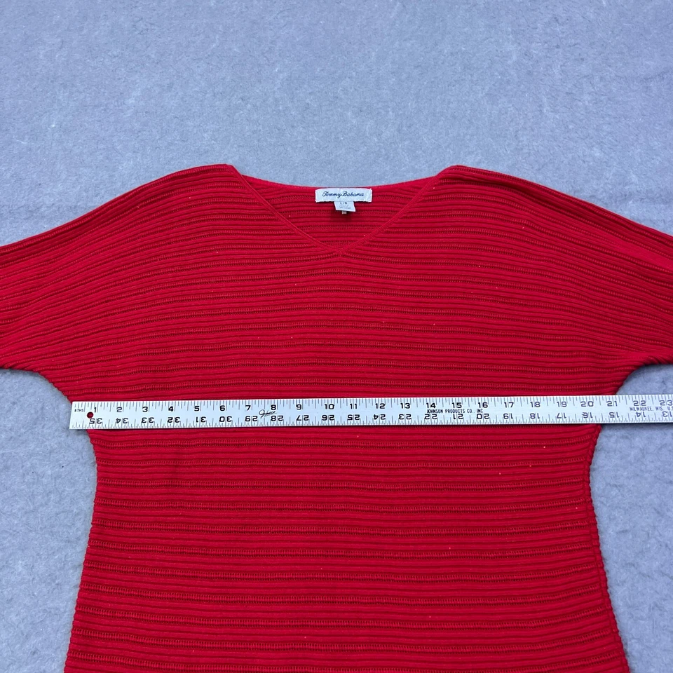 Mini suéter feminino Tommy Bahama top grande Jewel Bay lantejoulas listrado vermelho feriado - Imagem 3 de 4